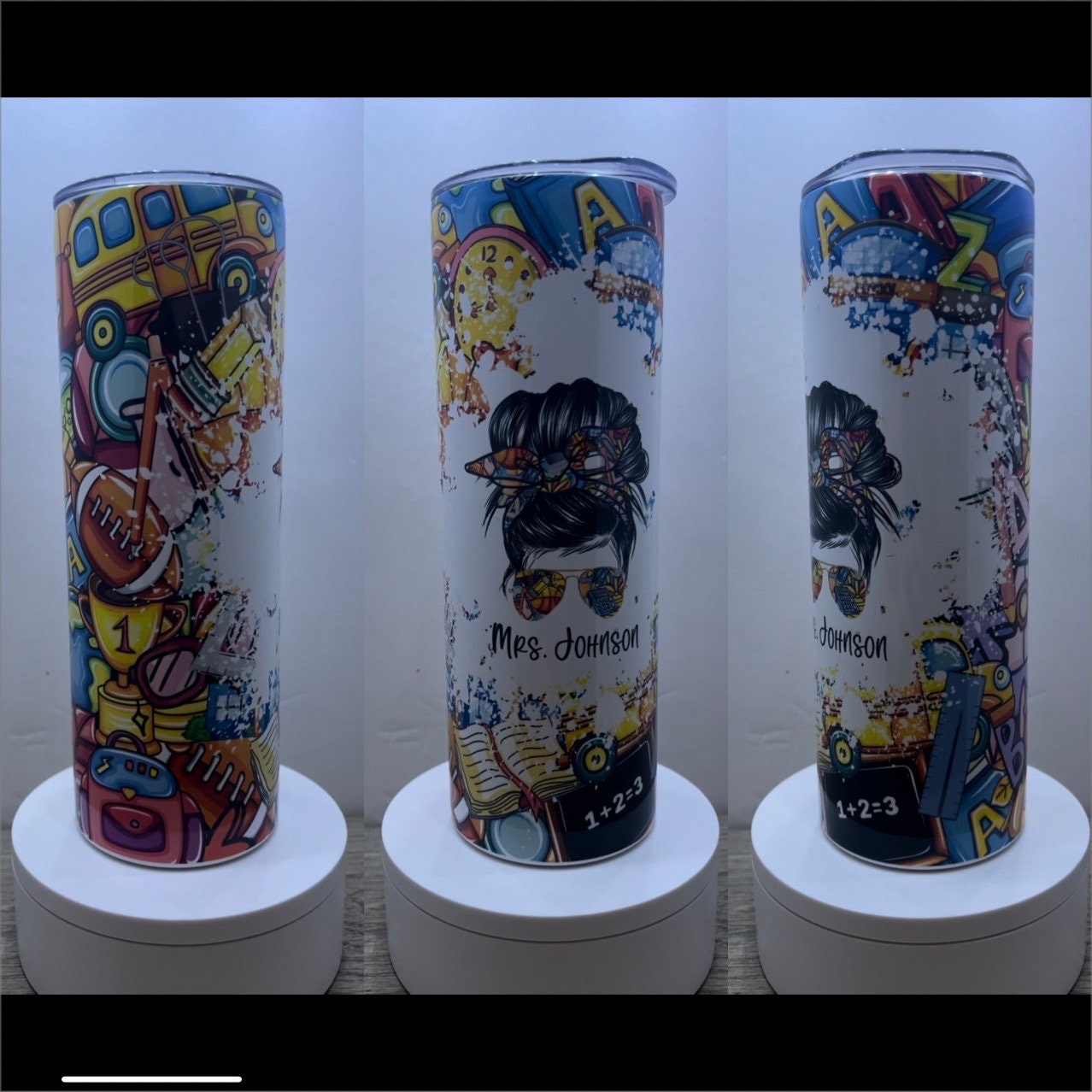 20oz or 30oz Personalized Teacher Messy Hair Bun Sublimation Tumbler