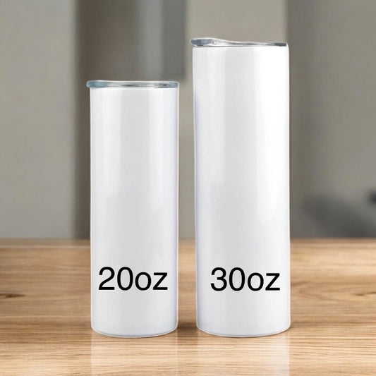 20oz and 30oz Sublimation Blank Tumblers | Stainless Steel Blank tumbler | Ready to Sublimate White Skinny Tumbler