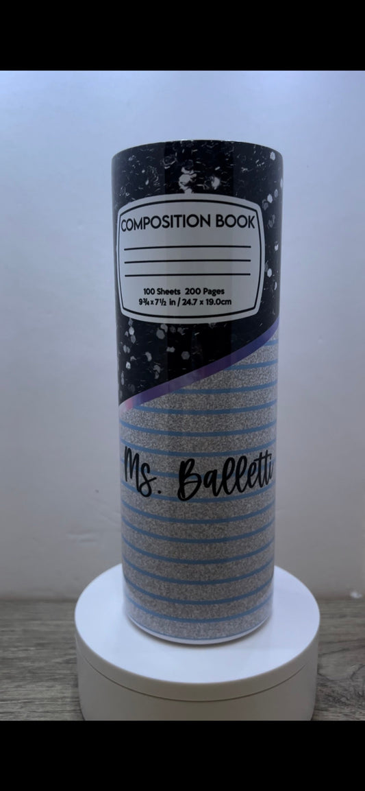 20oz or 30oz Personalized Teacher Sunflower / Composition Book Sublimation Tumbler