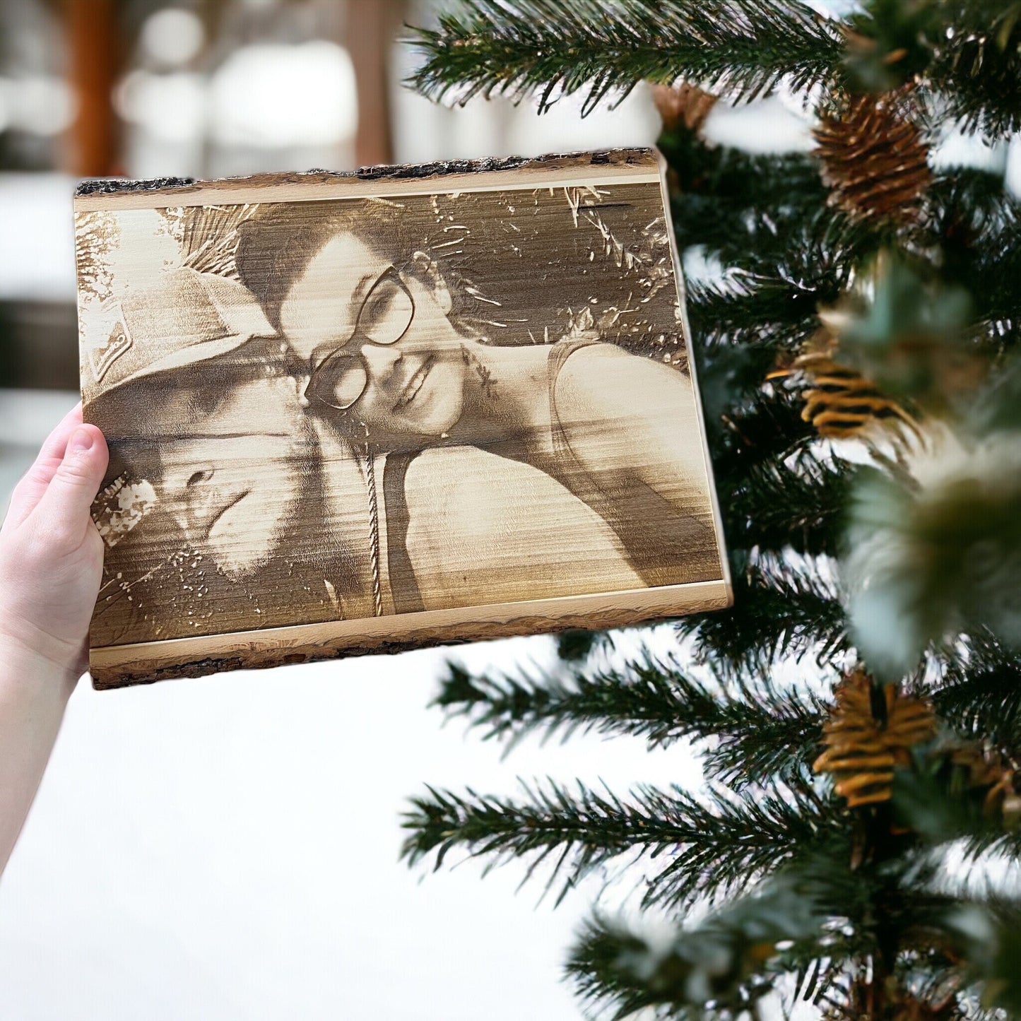 Custom Engraved Live Edge Wood Wall Hanger Personalized With Your Photo