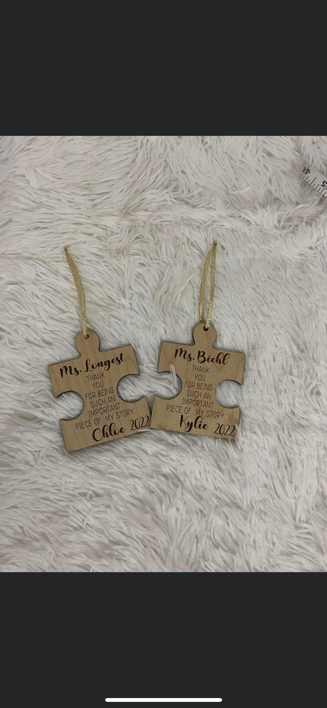 Personalized Puzzle Piece Teacher Christmas Ornament | Thank you for Being Such An Important Piece of My Story Ornament