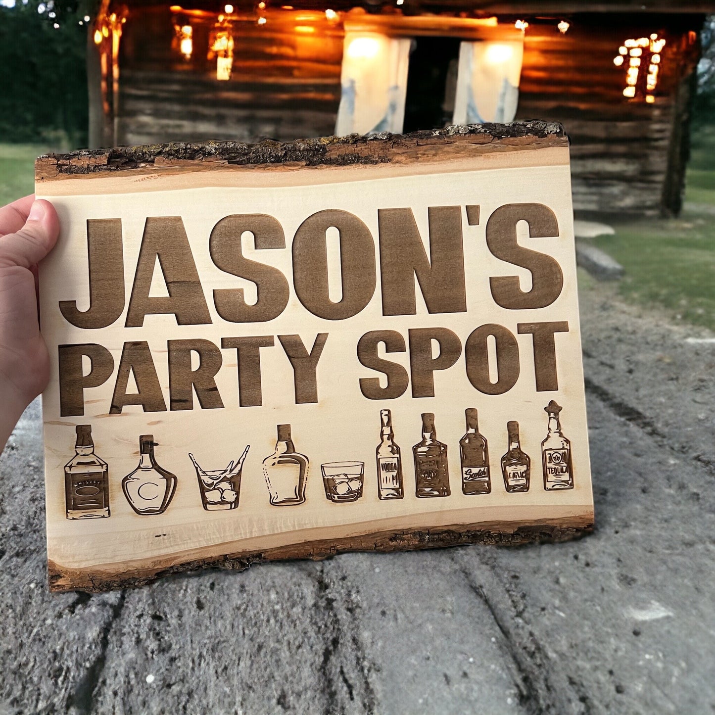 Custom Engraved Live Edge Wood Wall Hanger Personalized With Your Photo