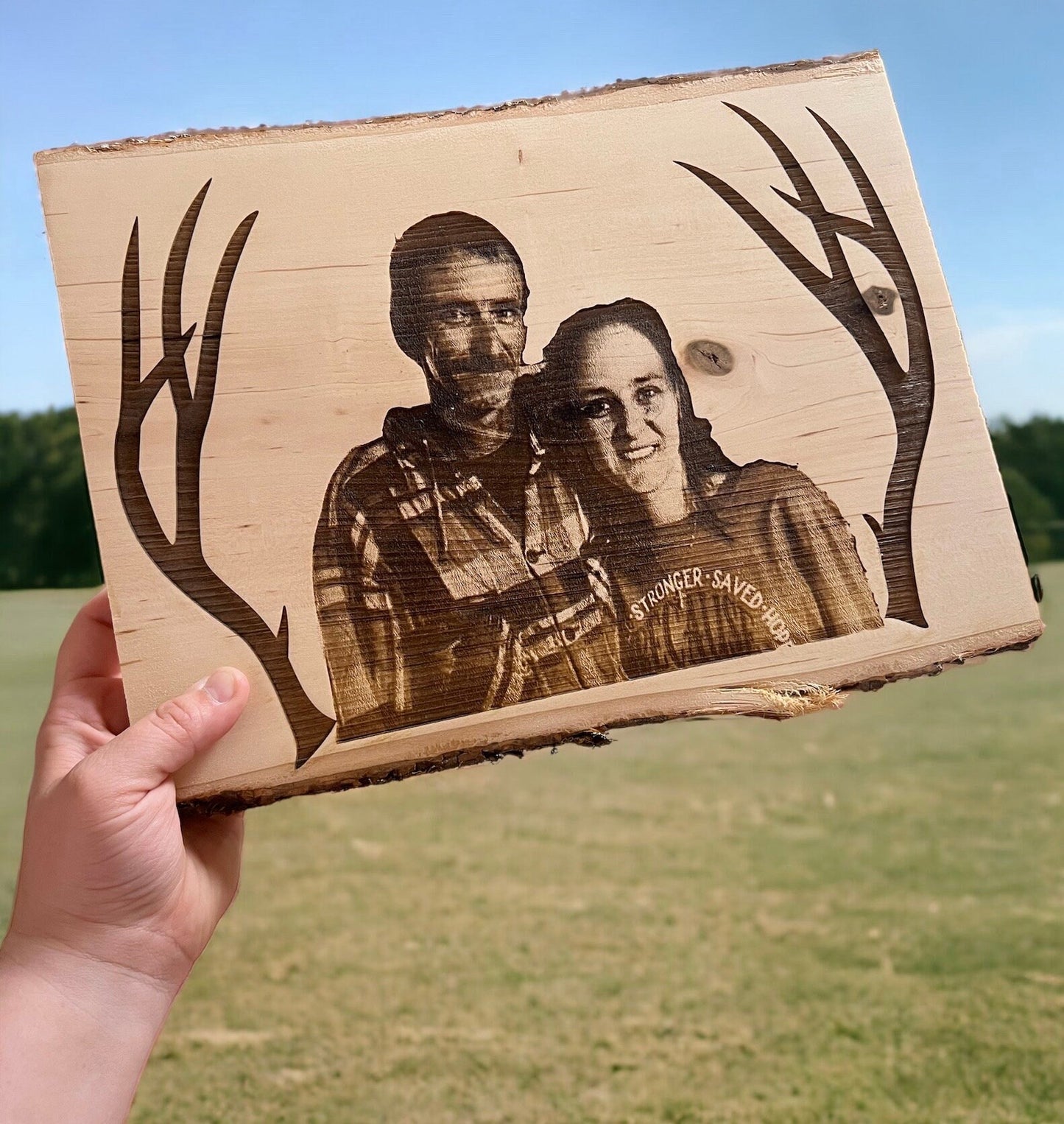 Custom Engraved Live Edge Wood Wall Hanger Personalized With Your Photo