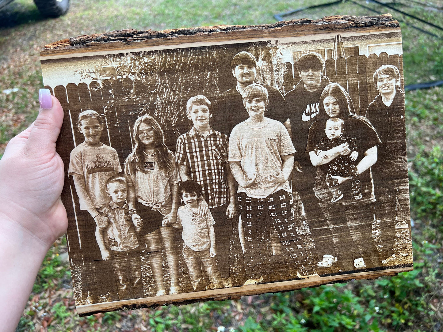 Custom Engraved Live Edge Wood Wall Hanger Personalized With Your Photo