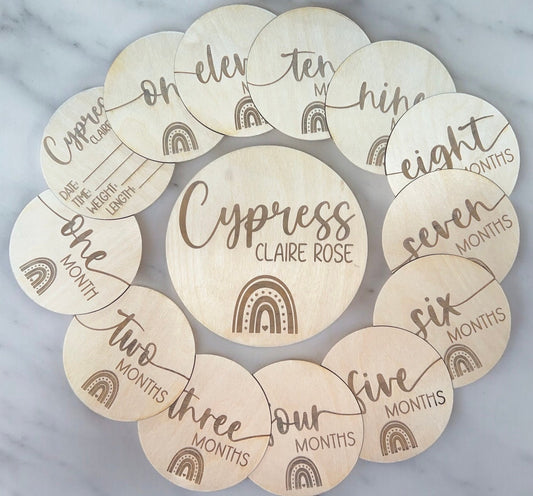 Boho Rainbow baby milestone disks